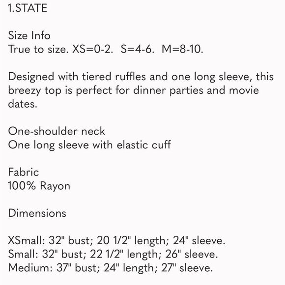 1 state black one shoulder long sleeve blouse FINAL PRICE - Picture 3 of 3